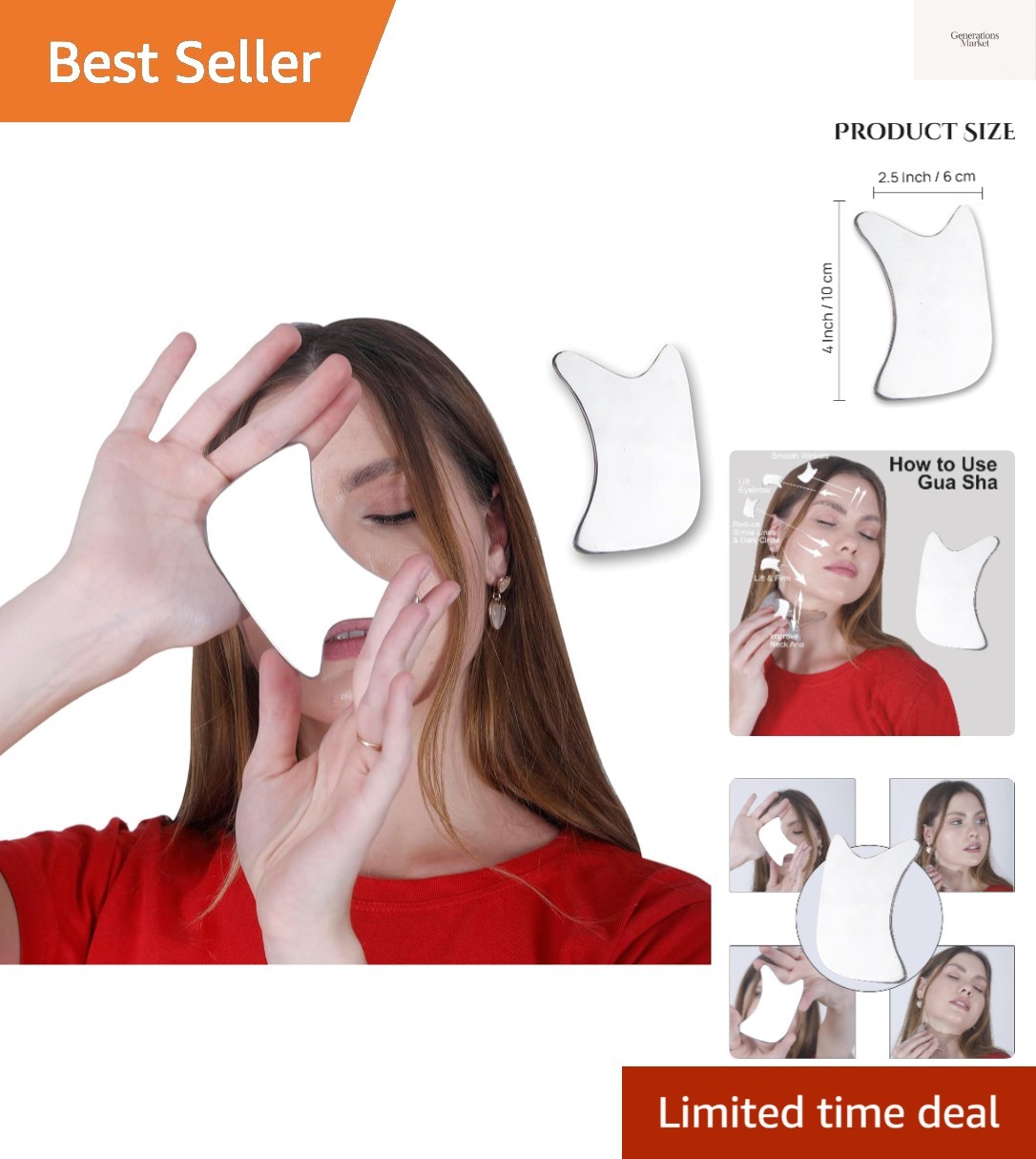 Stainless Steel Gua Sha Tool – Metal Gua Sha for Face, Neck & Body – Reduces …