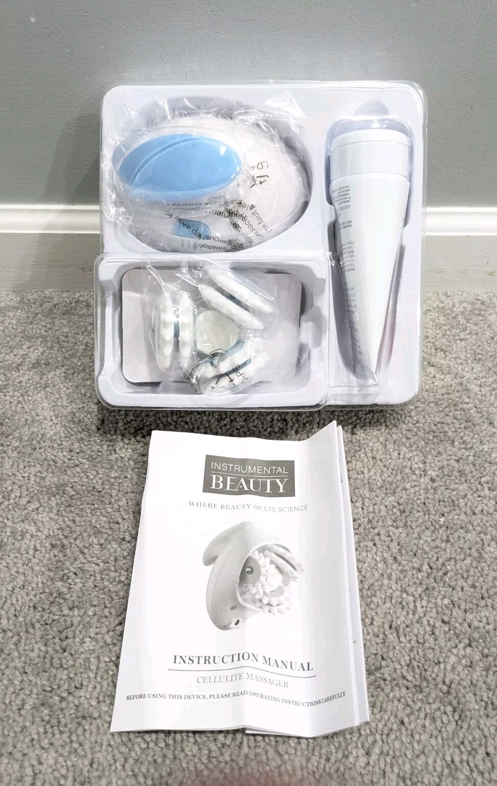 BRAND NEW INSTRUMENTAL BEAUTY CELLULITE MASSAGER BODY SYSTEM SET w CREAM THIGHS