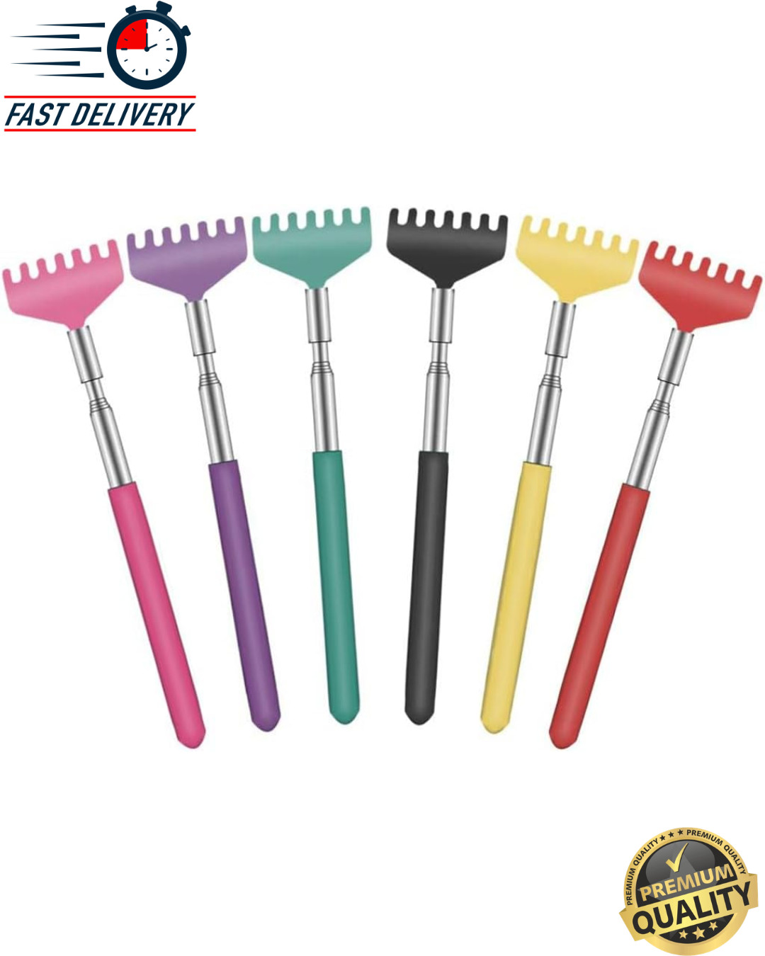 6 Pack Extendable Back Scratcher Telescopic Metal Hand Massager Soft Grip Gift