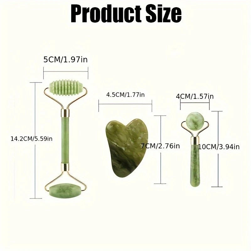 3 pcs Jade Roller and Gua Sha Set – Guasha Tool for Face – Skin Care Gift Set
