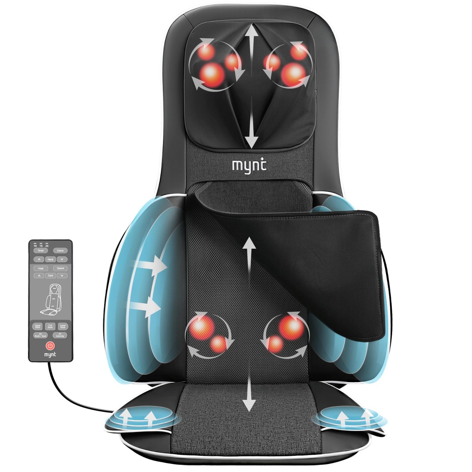 Shiatsu Neck & Back Massager for Chair, 10 Kneading Nodes, Heat, Portable Pad