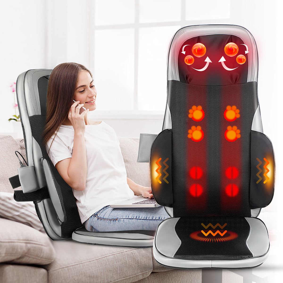 Back Massage Home Office Heated Neck Body Massager Chair Cushion For Seat Car