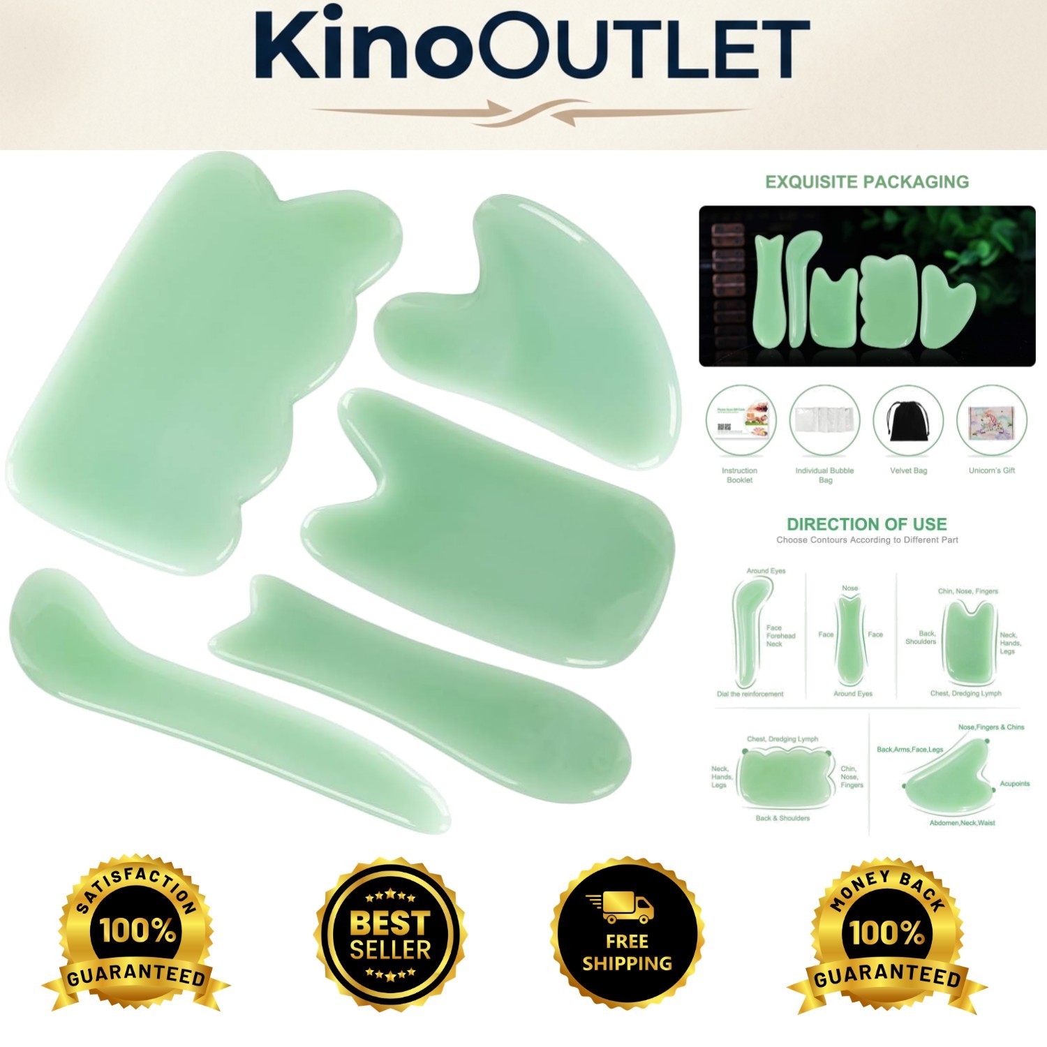 Traditional Gua Sha Tool Set: 5 Handcrafted Stones for Relaxation & Pain Relief