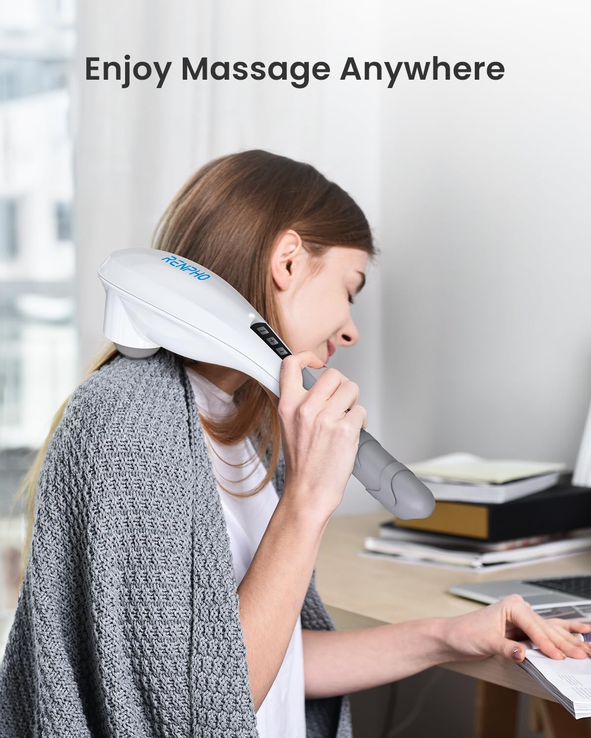 RENPHO Rechargeable Handheld Back Massager, 1 Count (Pack of 1), C-white