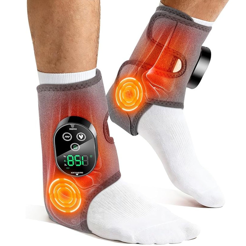 4-in-1 Electric Foot Ankle Massager Brace Pain Relief Heating Vibration Therapy