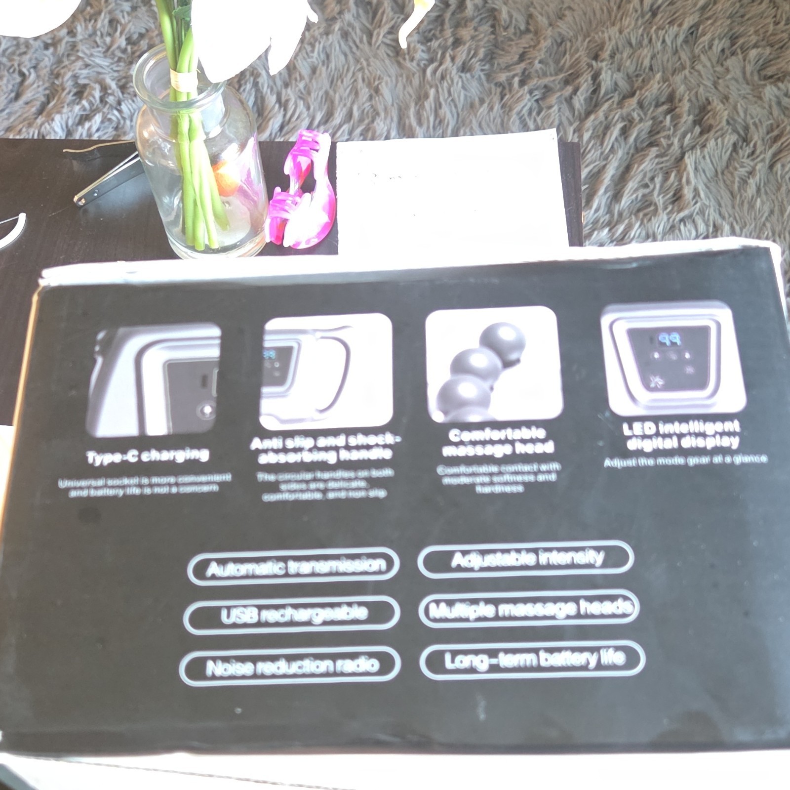 USB Rechargeable Massage Gun WNK-569 Gray Adjustable Intensity 4 Heads