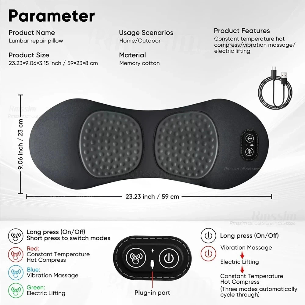 3 In 1 Electric Lumbar Support Pillow Smooth Spine Triple Fusion Back Massager..