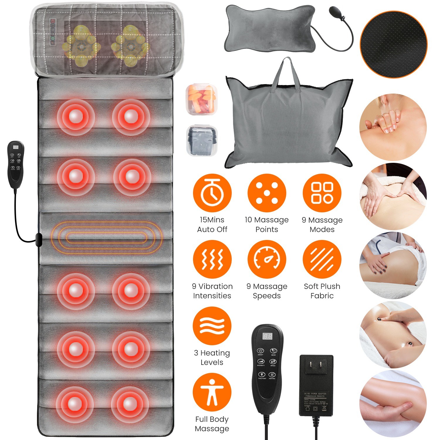10 Vibration Full Body Electric Massage Mat with Heating Back Massage Mattress