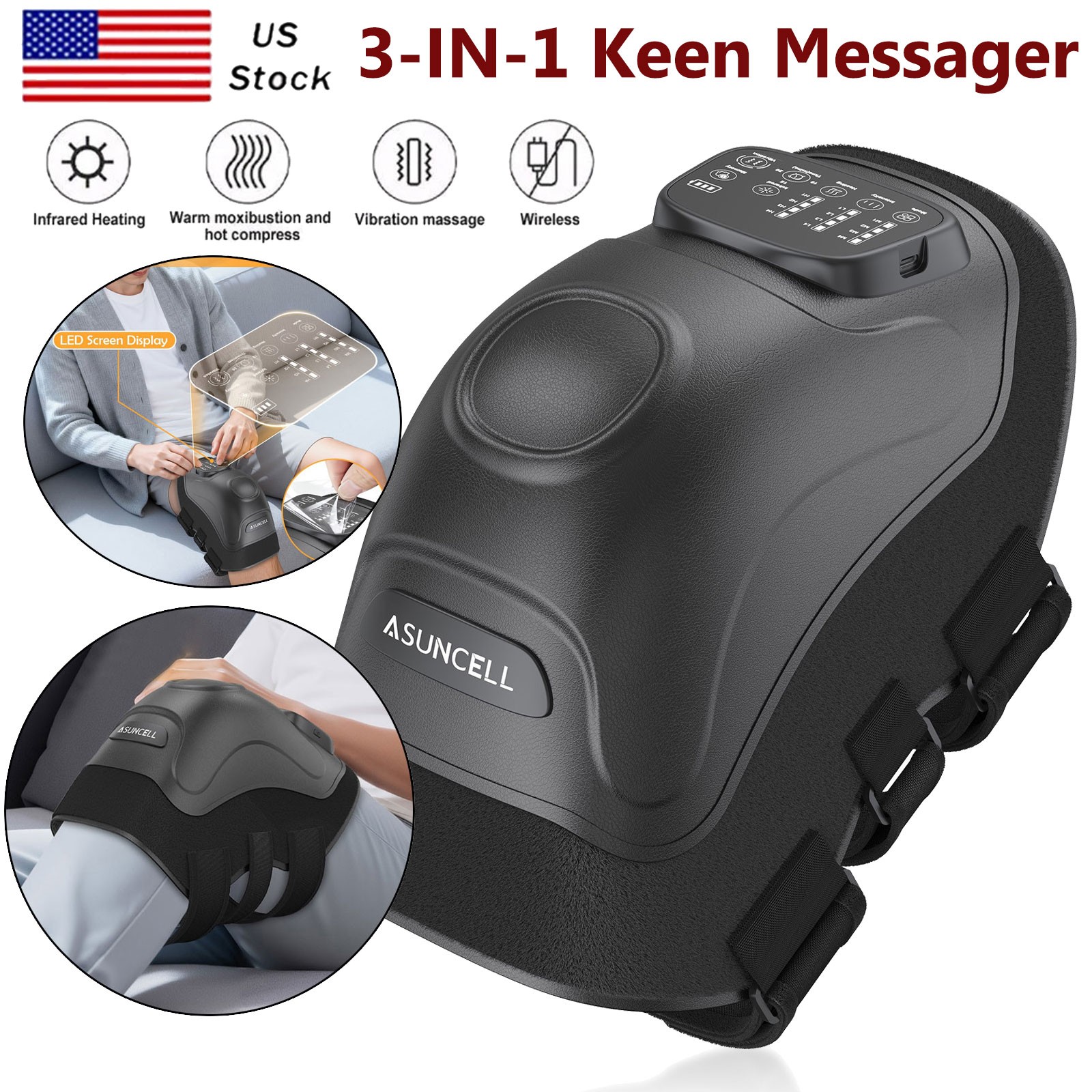 Wireless Knee Massager with Heat Vibration Massage LED Screen Infared Therapy
