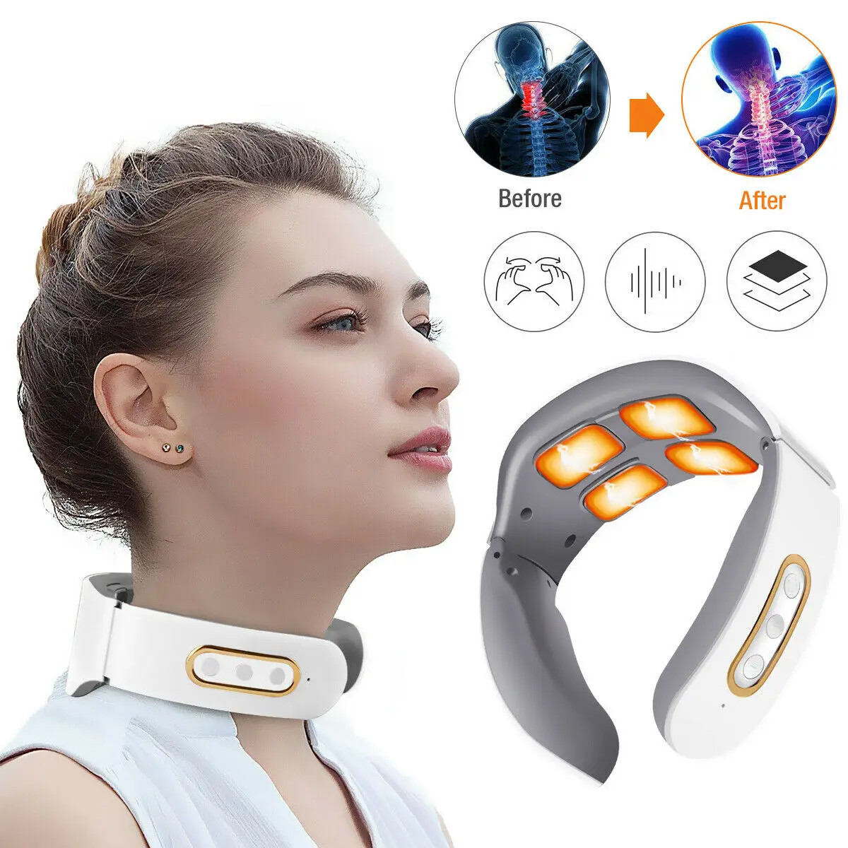 Electric Neck Shoulder Pulse Massager Kneading 4 Head TENS Magnetic Pulse