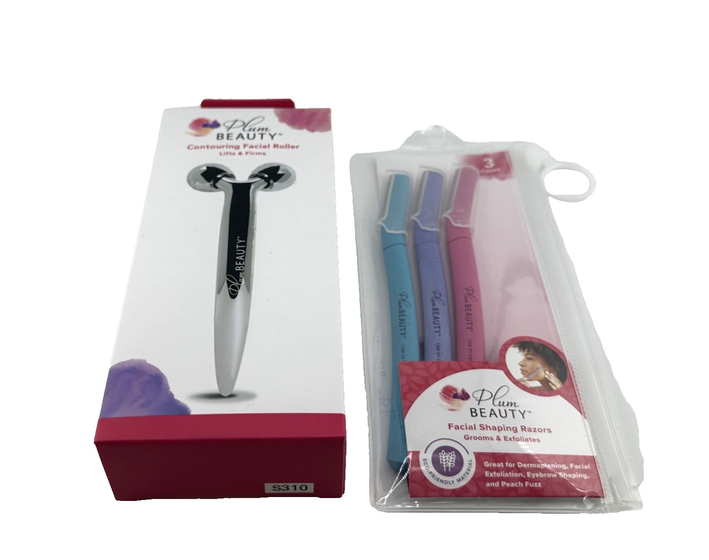 Plum Beauty Contouring Facial Roller + Facial Shaping Razors – Lot of 2