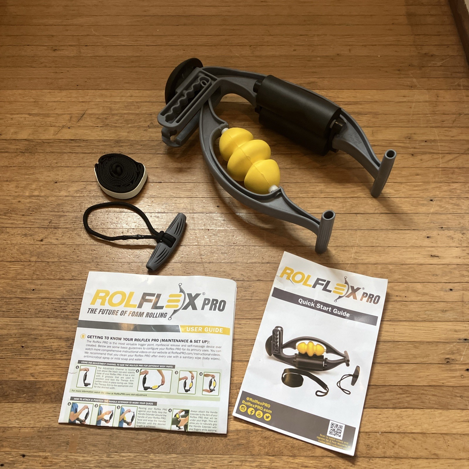 Rolflex Pro Deep Tissue Massage Roller Arm Leg Calf Recovery Tool Gray Yellow