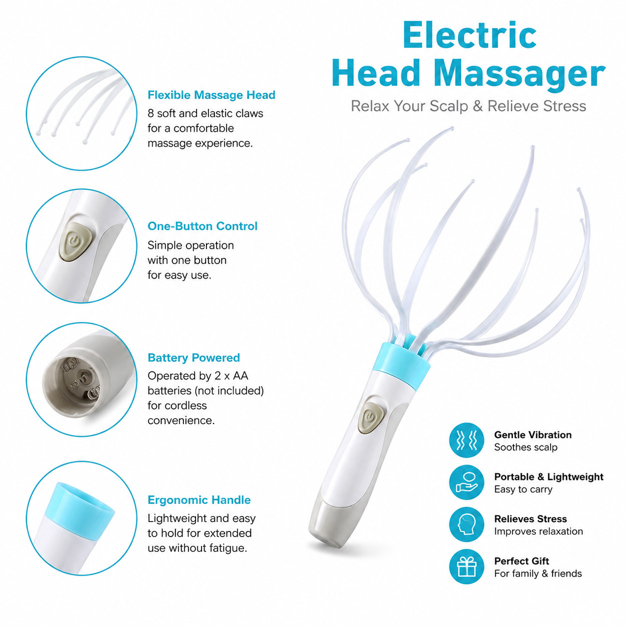 Electric Scalp Massager Head Scratcher Vibrating Octopus Hair Growth Relaxation