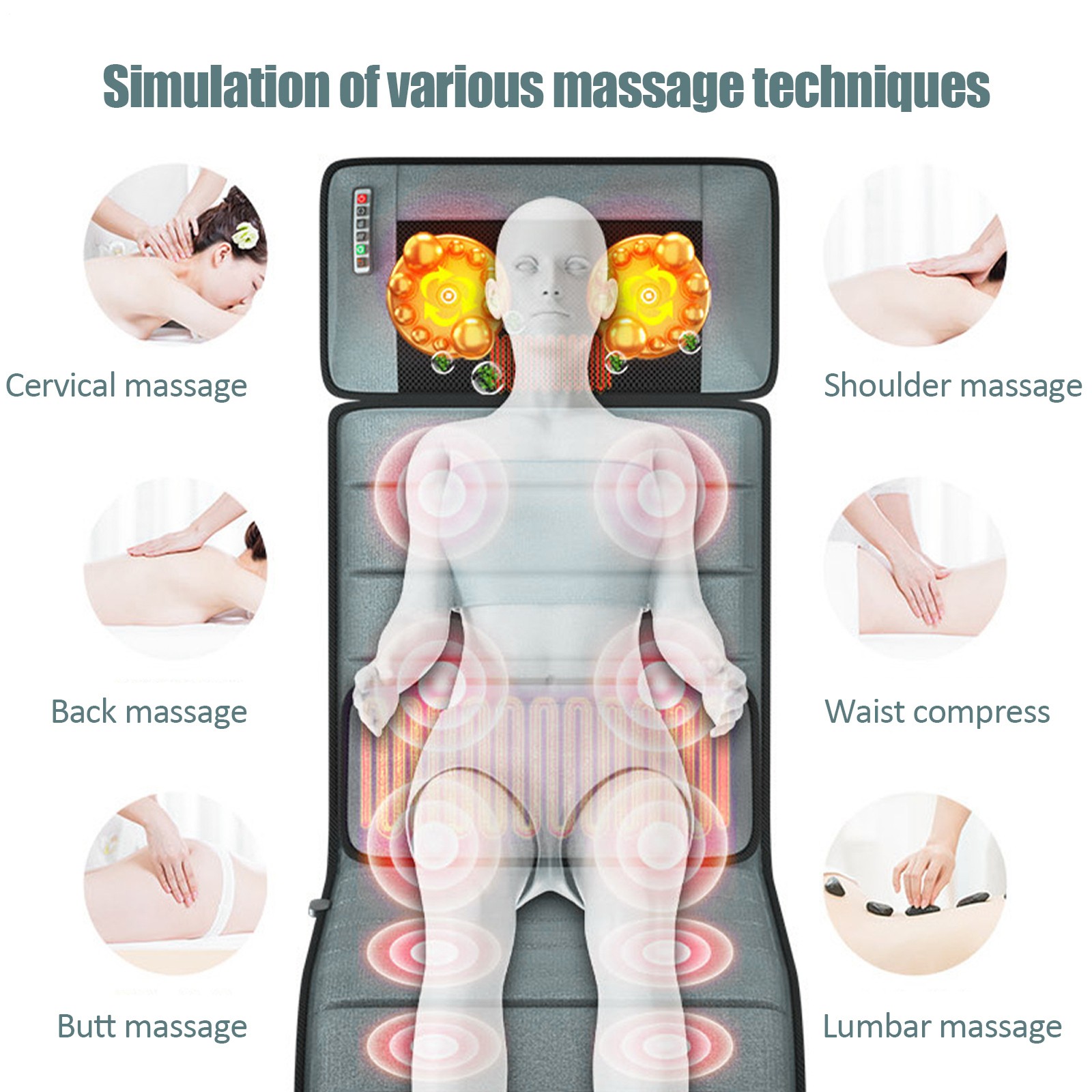 Full Body Massage Mat w/Heat Vibration Massage Pad Cushion Back Massage Gift