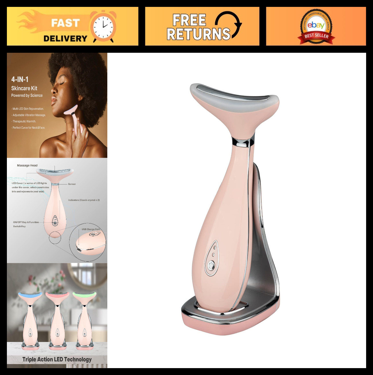 Lily Neck & Face Massager – LED Skin Rejuvenation, Anti-Aging Tool, Vibration &
