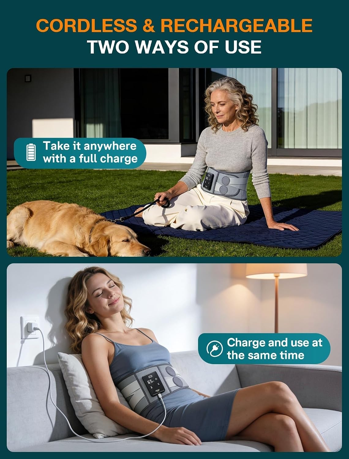 Wireless Heating Pad Lower Back Massager 3 Heat 5 Vibration Portable Belt