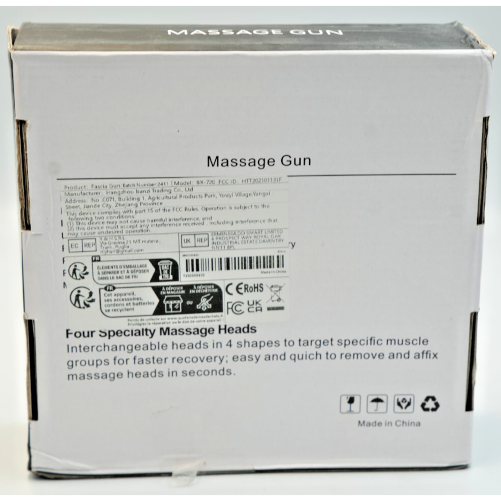 Deep Tissue Massage Gun – BX-720, Quiet & Rechargeable with 4 Heads (New)