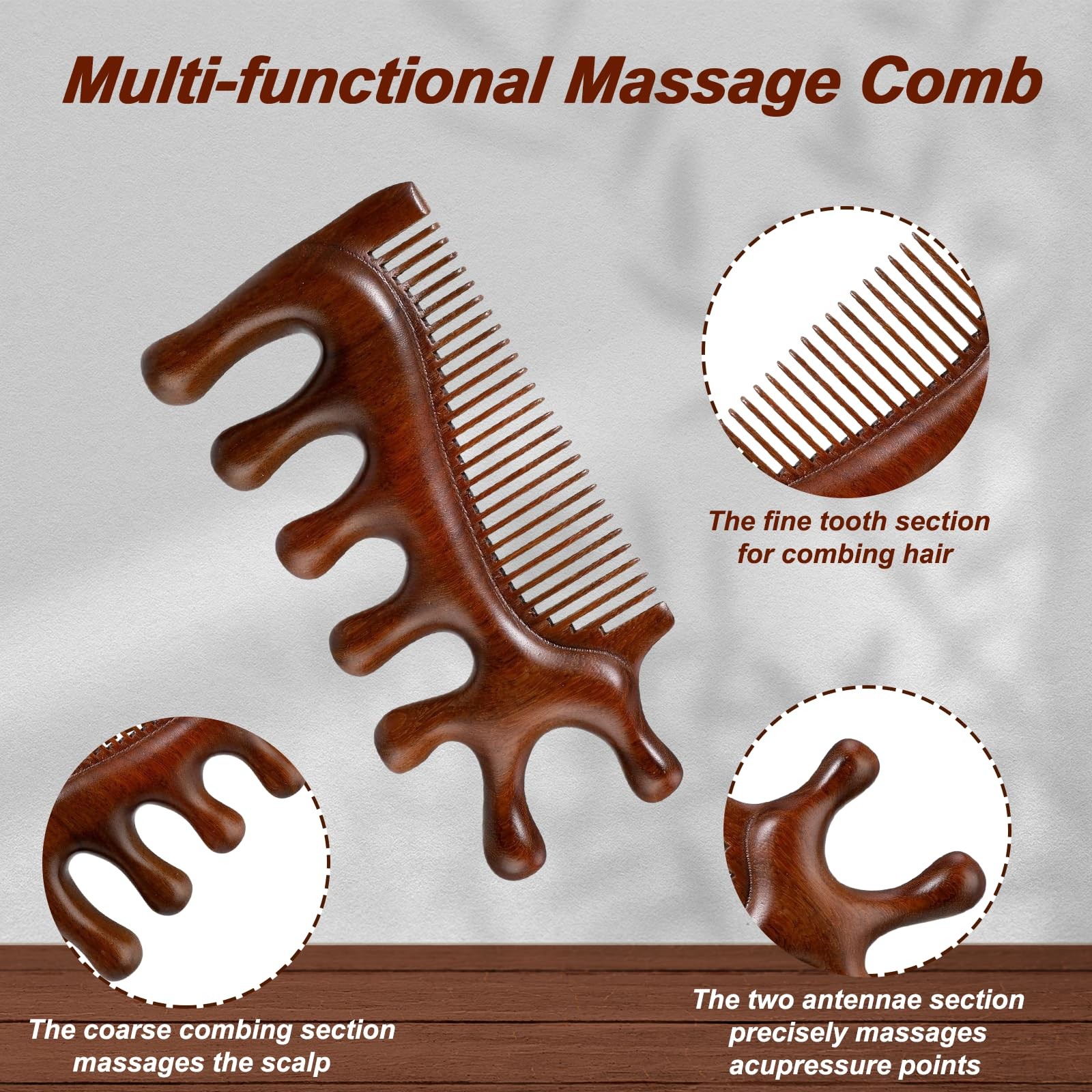 3 in 1 Gua Sha Massager,Wooden Scalp Massage Comb, Acupressure Tool, Meridian…