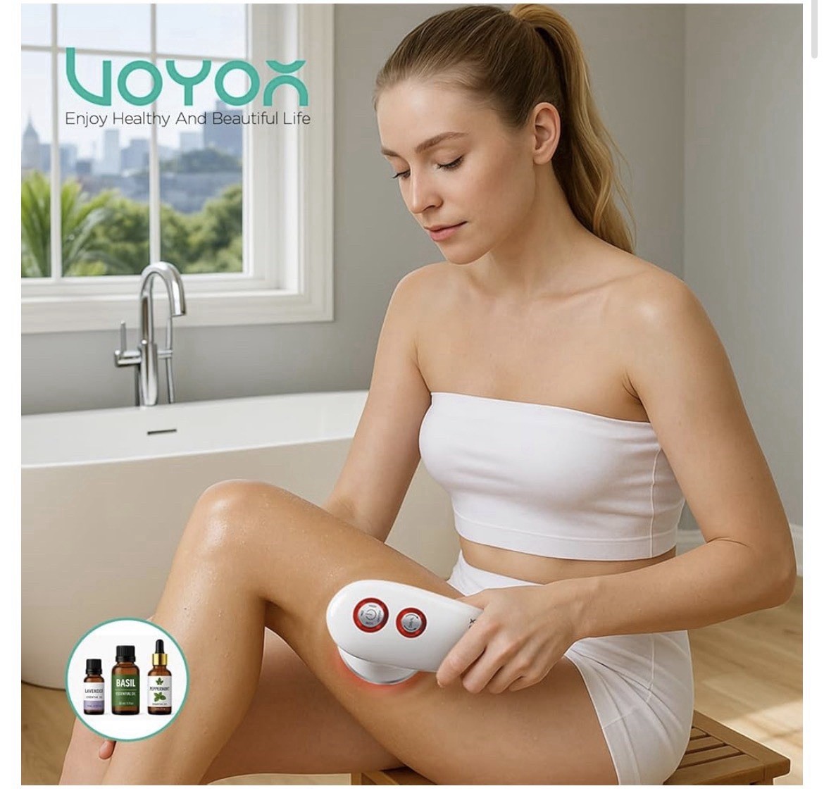 VOYOR VRMM1-NEW Electric Cellulite Massager Cordless IPX7 Red Light White