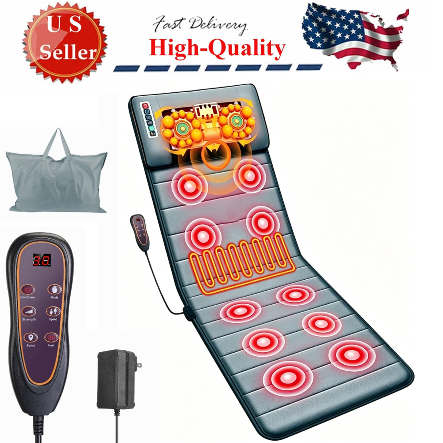 Electric Full Body Heated Massage Mat Neck Back Heating Pad Chair Pad Massage US