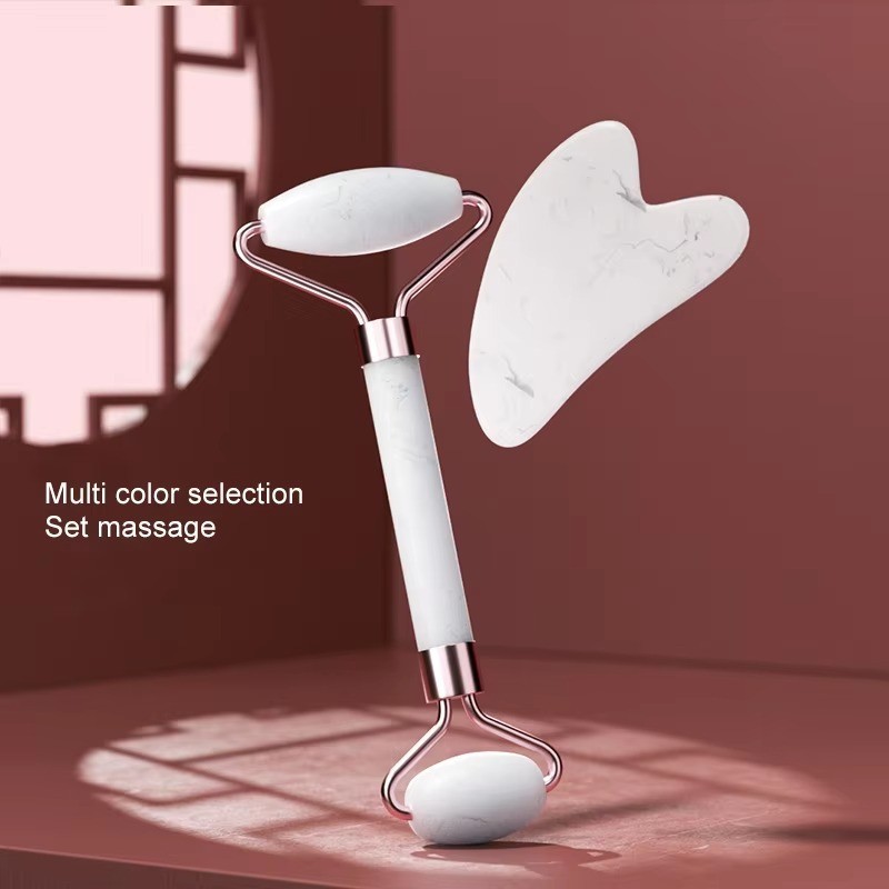 Natural Jade Gua Sha Beauty Facial Roller Gua Sha Board Set Face Massager Tool