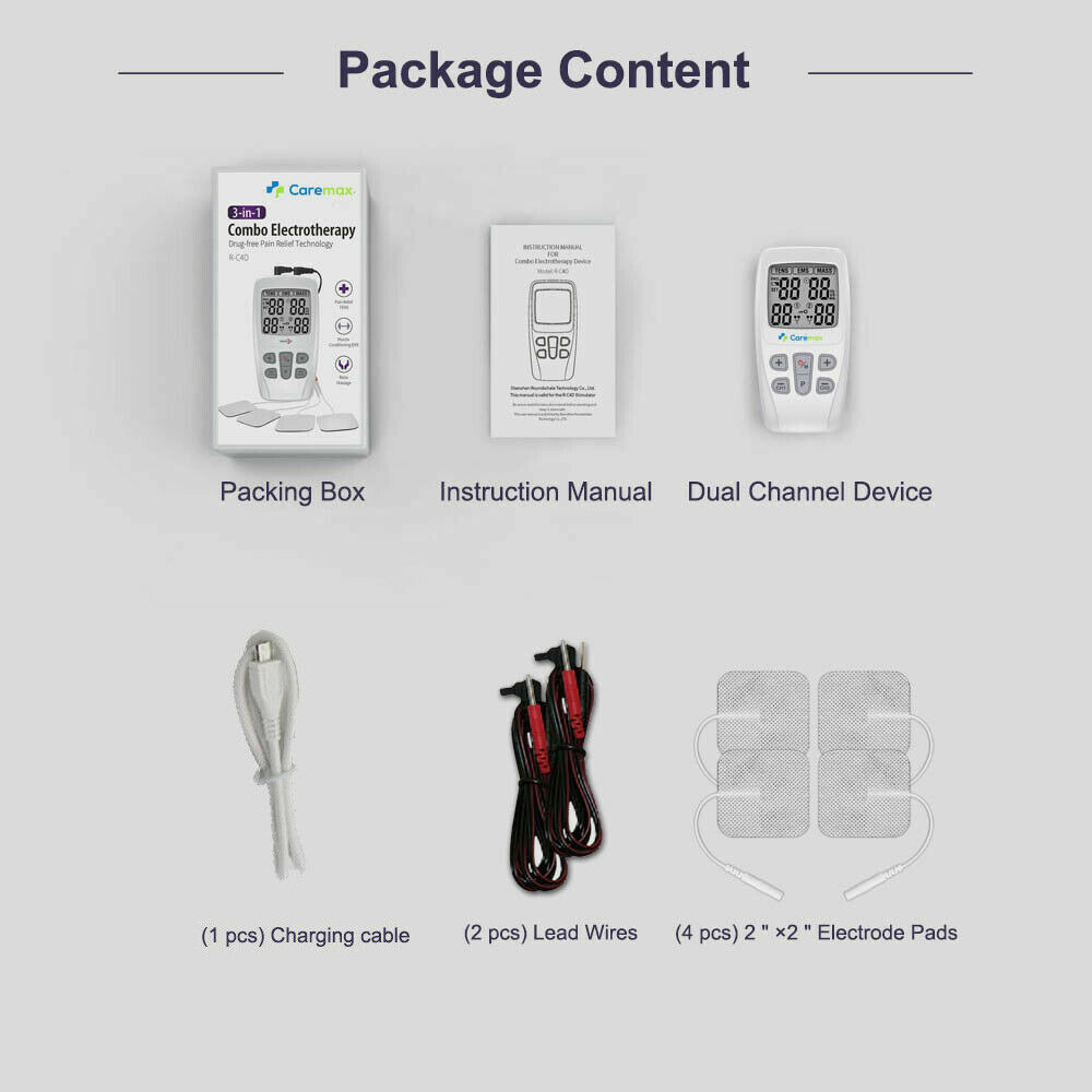 Dual Ch TENS Machine EMS Unit 3 in 1 Combo Pain Relief Massager w/ Extra Pads