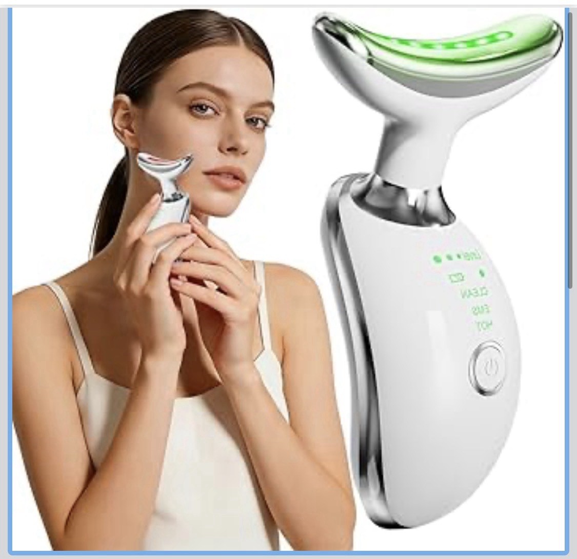 LED Facial/Neck/Eye Massager Vibrating Red Blue Green Light USB Rechargeable