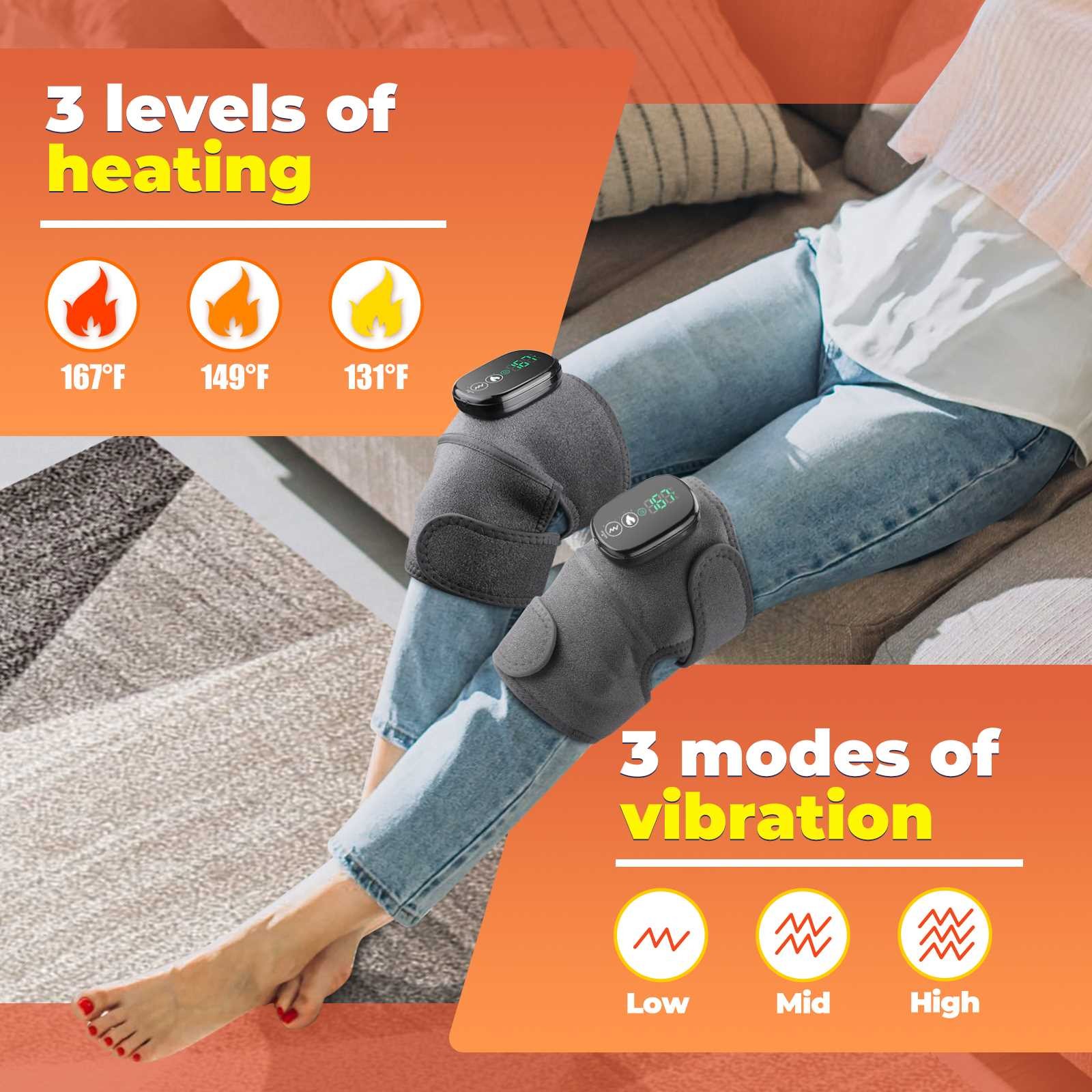 3in1 Cordless Heated Vibration Massager Knee, Shoulder, Elbow Joint Pain Relief