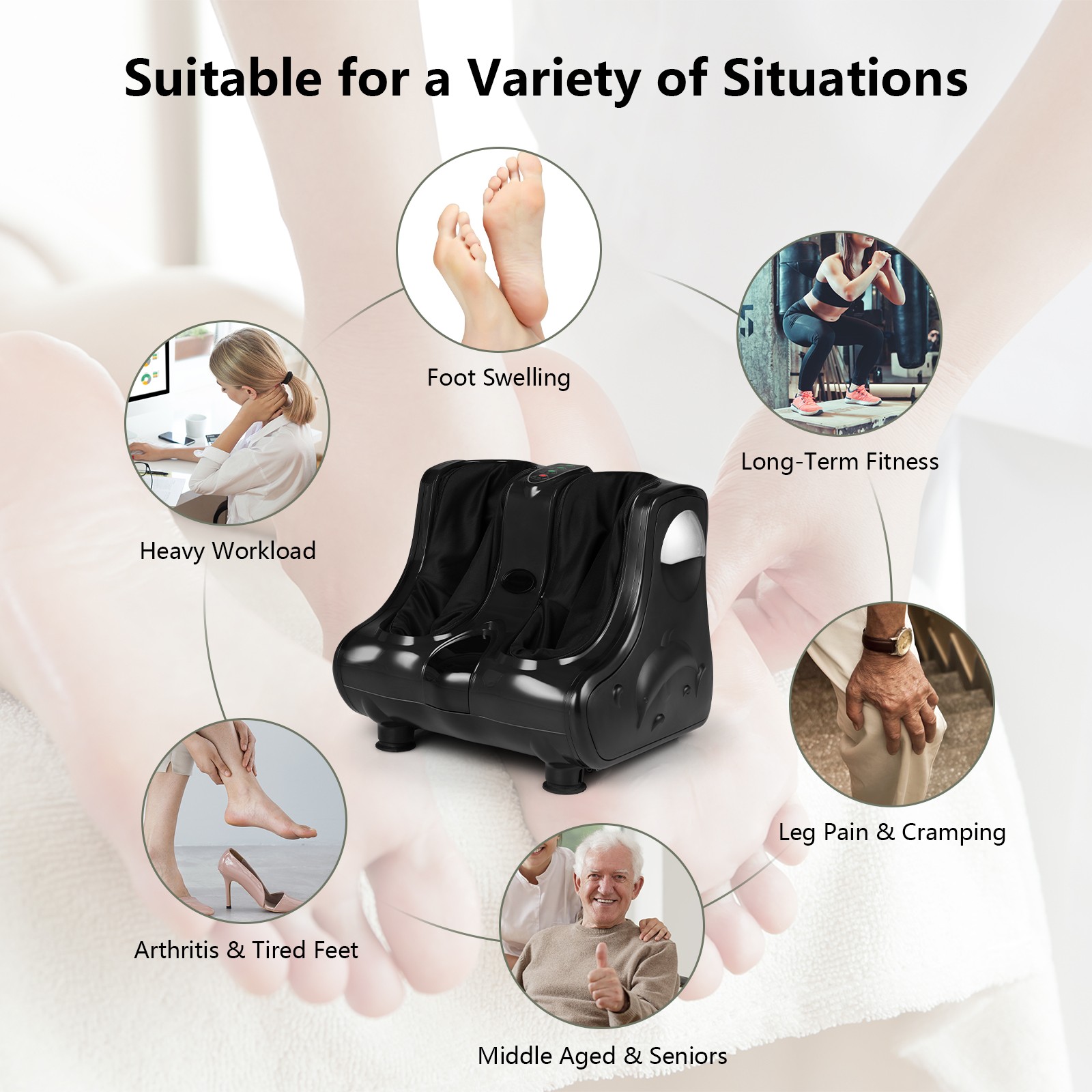Foot & Calf Massager W/Heat Vibration Deep Kneading Shiatsu Foot Massage Machine