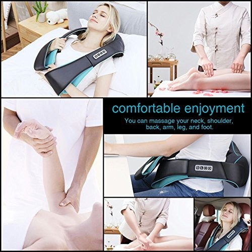 Shiatsu Back Shoulder and Neck Massager with Heat, Electric Deep Black, Blue