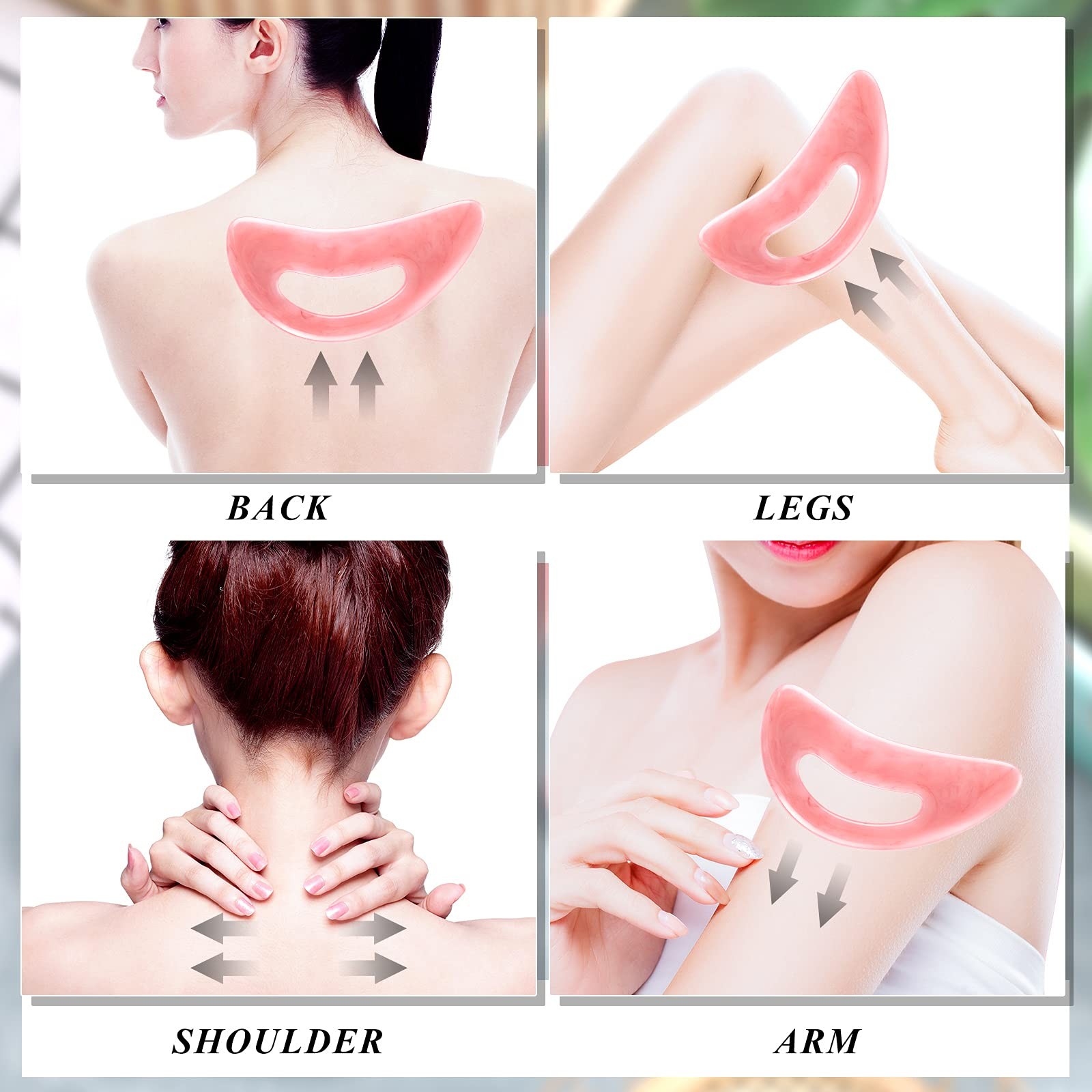 BBTO 2 Pcs Body Gua Sha Tool Large Resin Scraping Tools with Handle for Pink