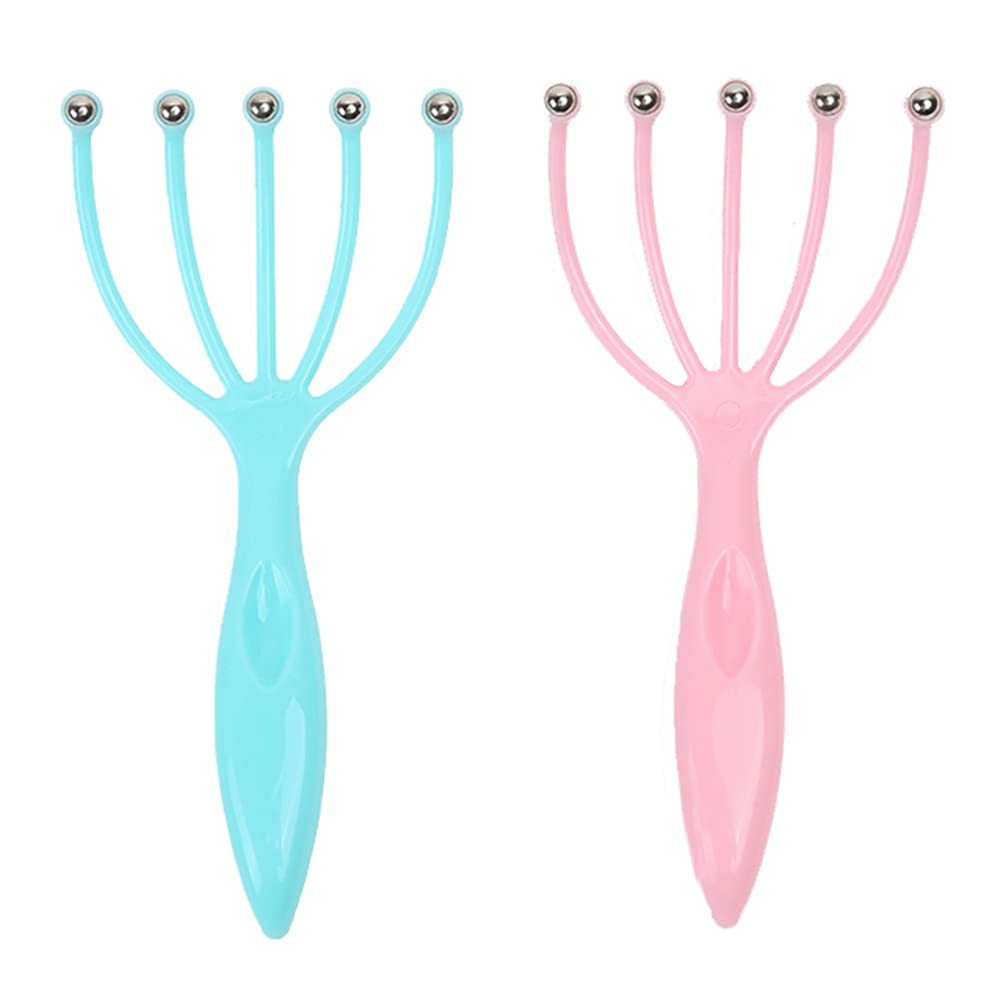 Ryoma Scalp Massager, Protable Hand Held SPA 2 Count (Pack of 1), Pink, Blue