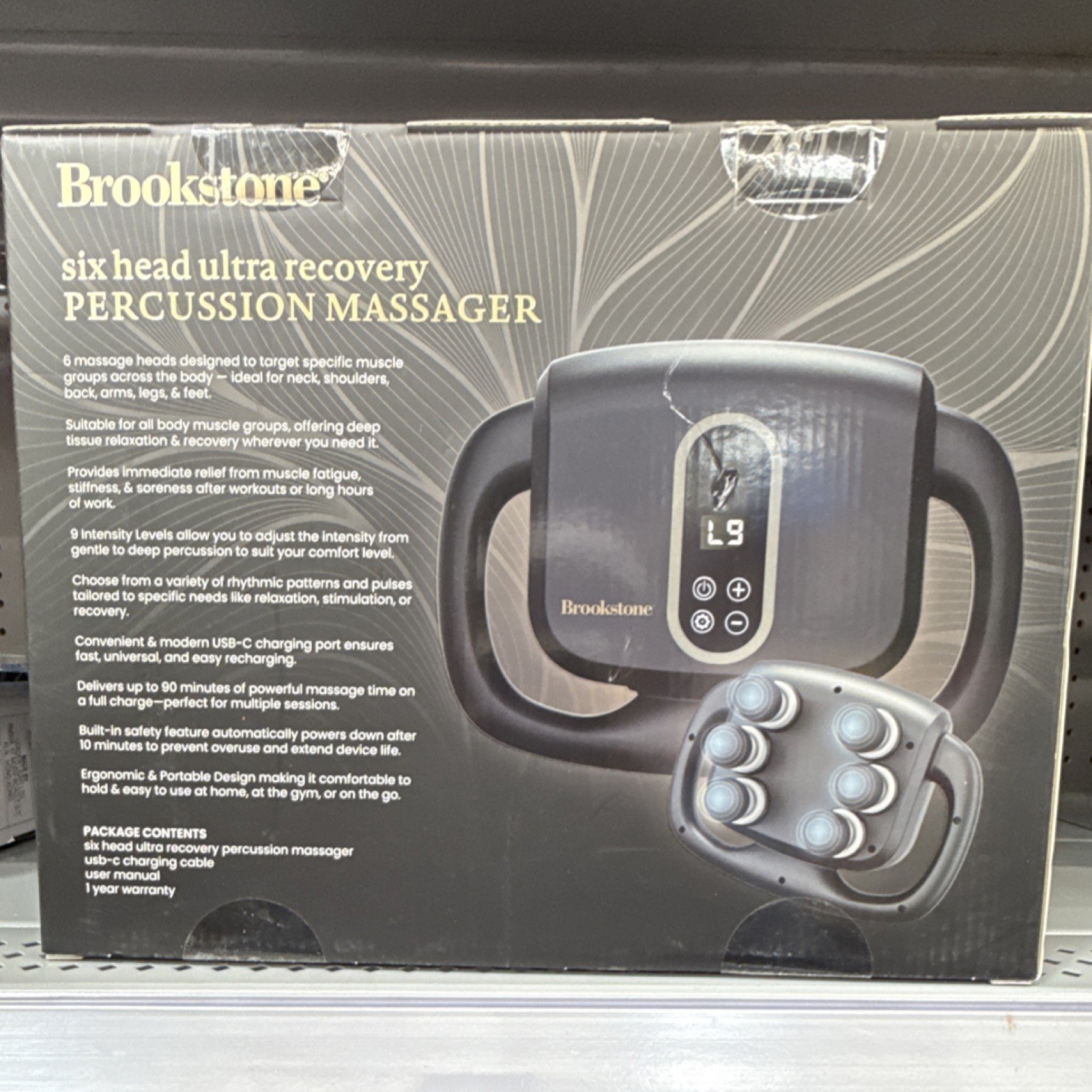 Brookstone Six Head Percussion Massager Cordless Rechargeable LED Full Body