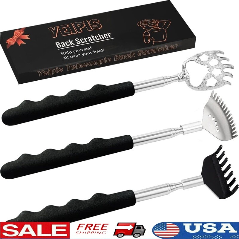 3 Pack Telescoping Back Scratcher Metal W/ Rubber Grip Portable Massager Tool US