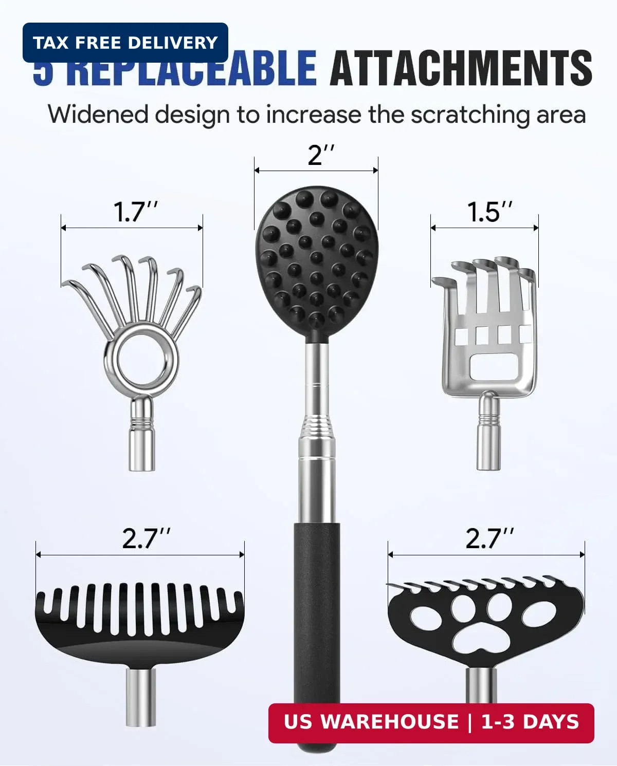Gelibo Telescoping Large Back Scratcher with 5 Detachable Heads,Rubber Handles G