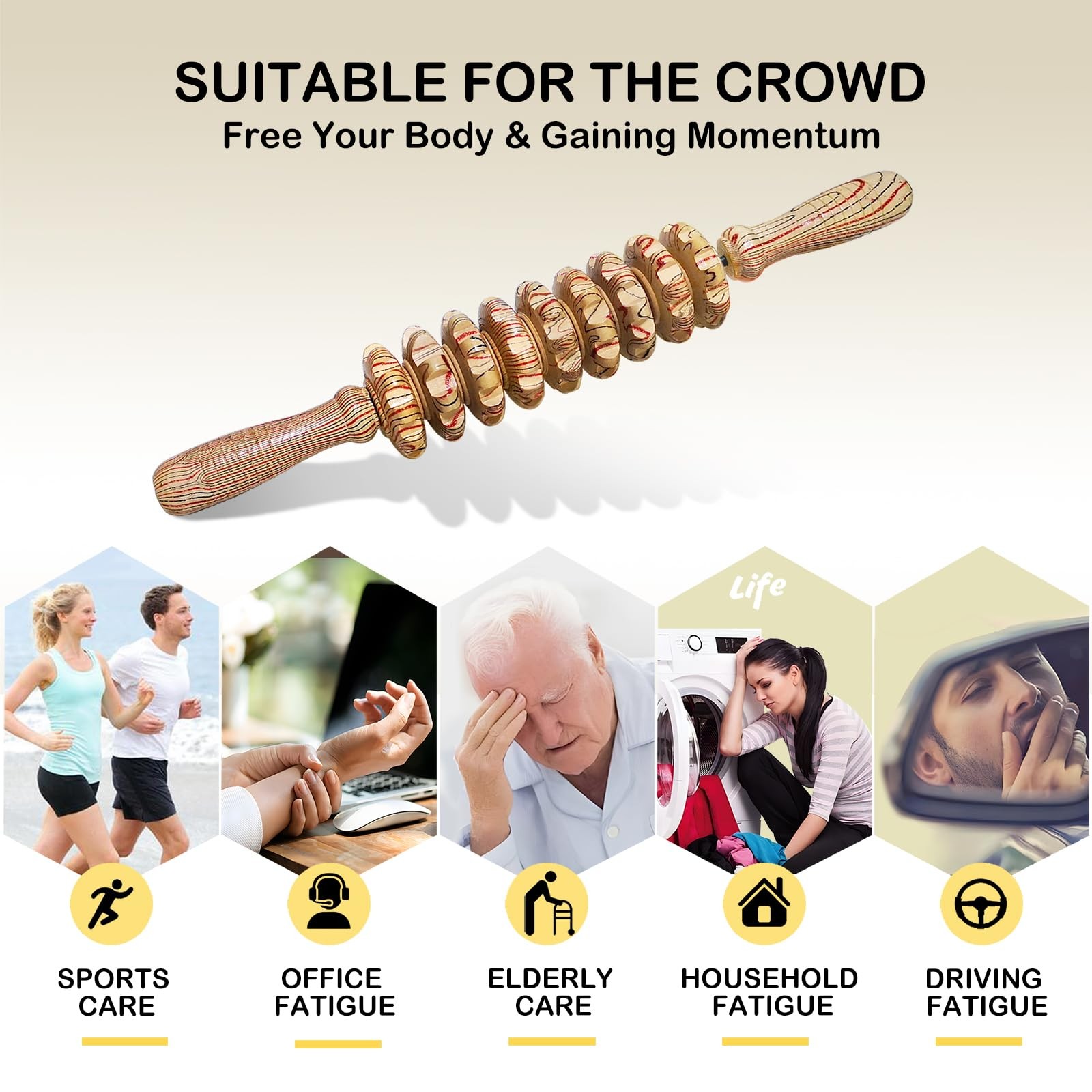 Wooden Massager Handheld Roller Trigger Point Massager Stick for Fascia, Cell…