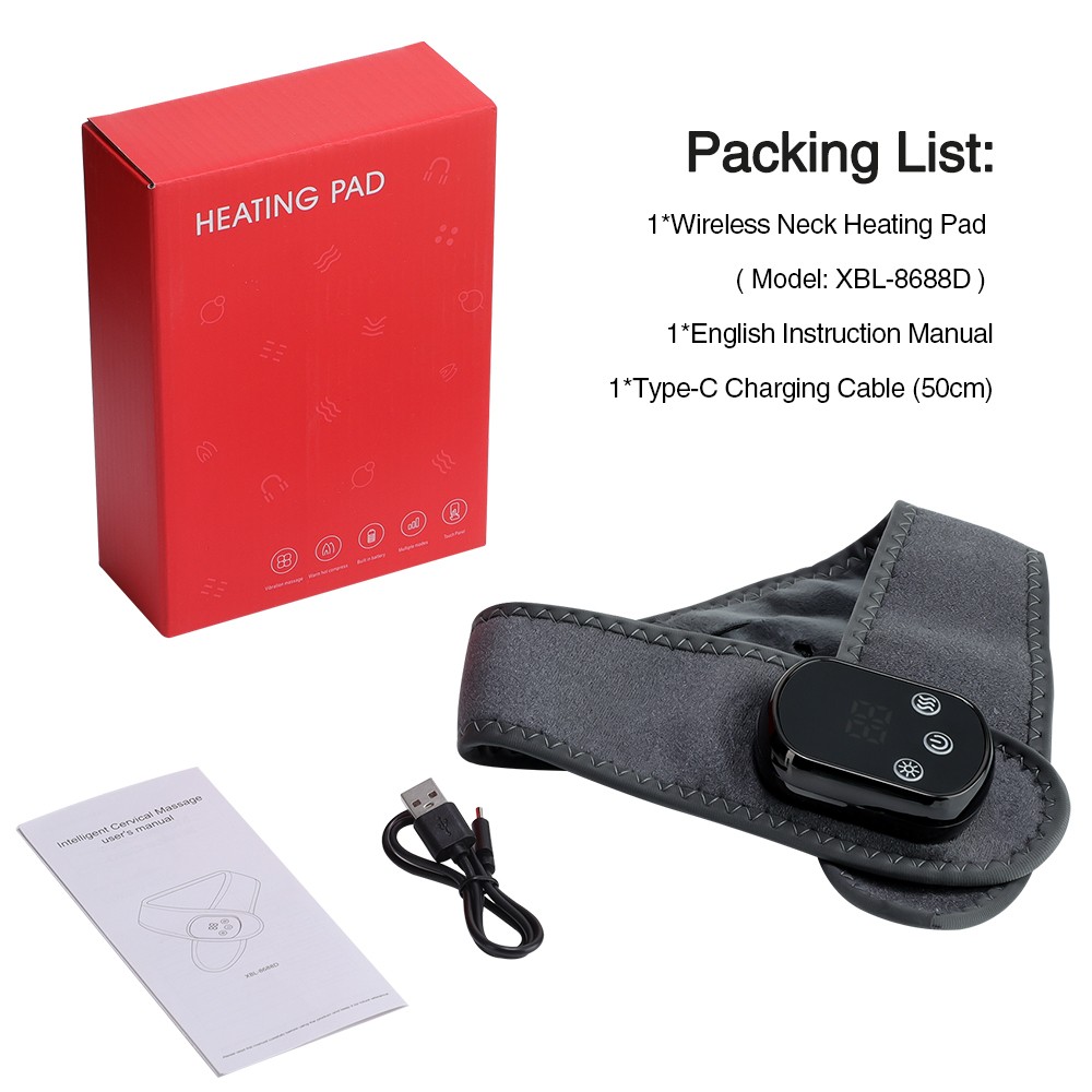 Cordless Neck and Shoulder Heating Pad Vibration Massage Heated Wrap Pain Relief