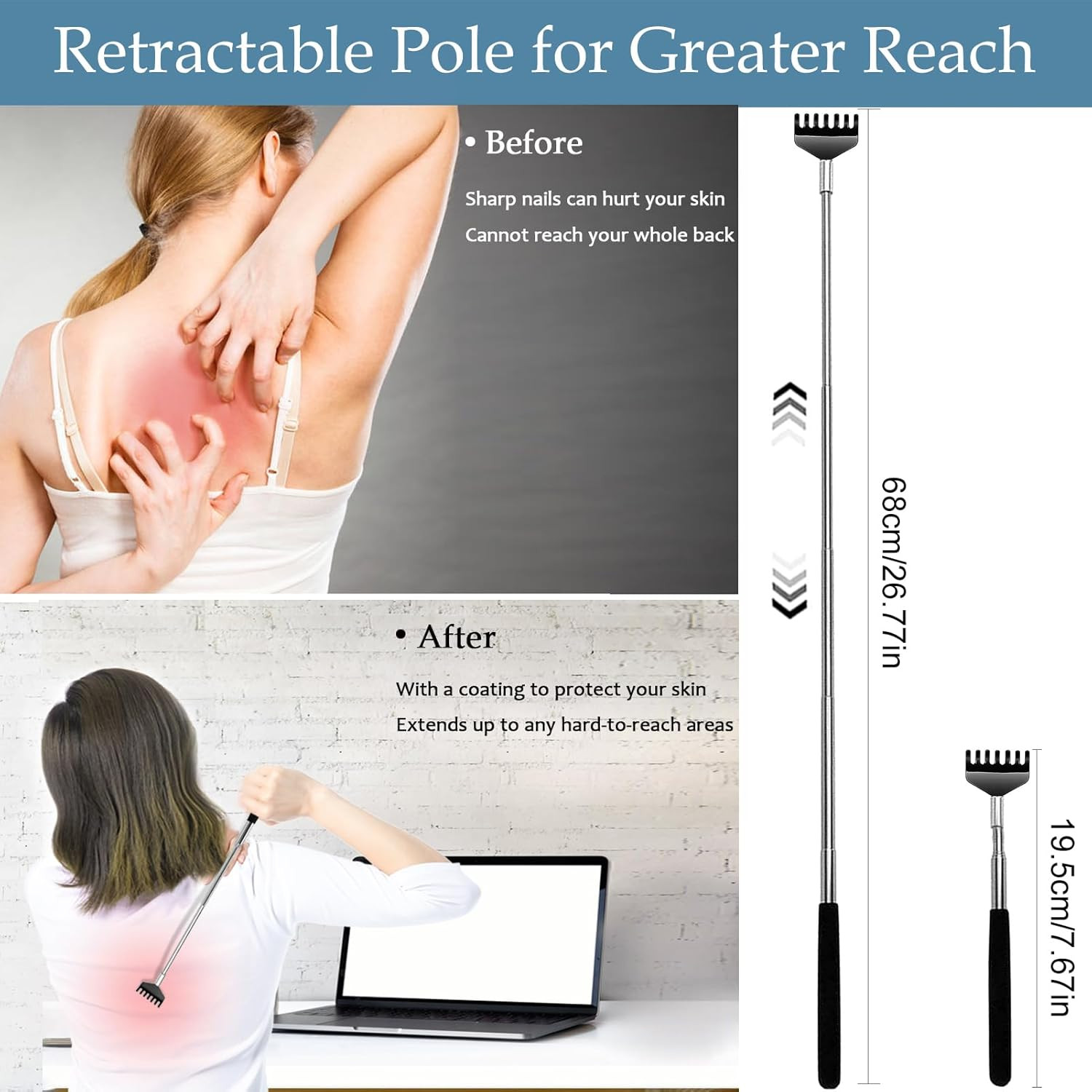 6 Pack Back Scratcher Extendable Metal Portable Back Scratcher for Men