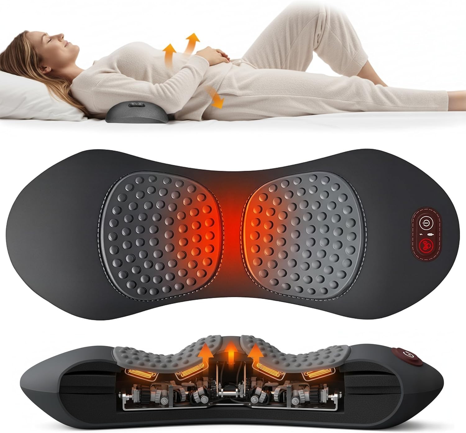 3 In 1 Electric Lumbar Support Pillow Smooth Spine Triple Fusion Back Massager
