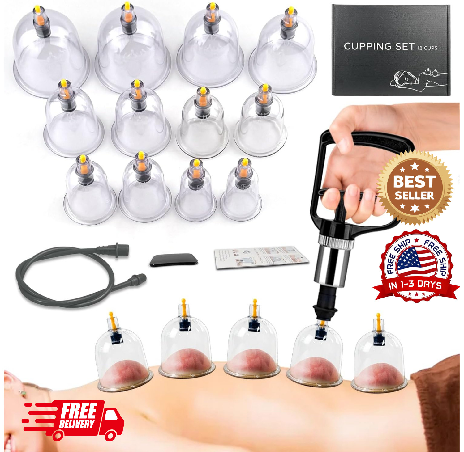 Cupping Therapy Massage Kit w Pump 12 Cups for Cellulite Muscle