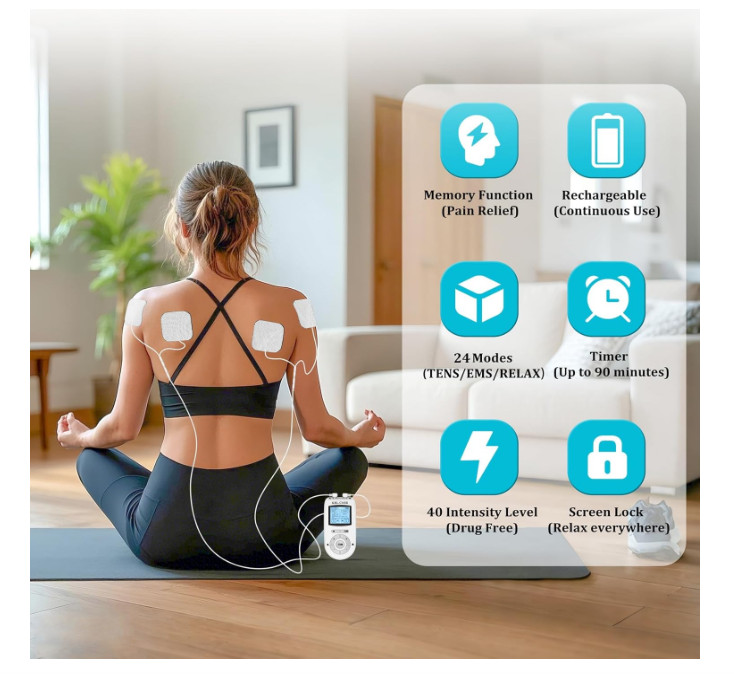 Rechargeable TENS EMS Unit Dual Channel Muscle Stimulator 24 Modes Pain Relief