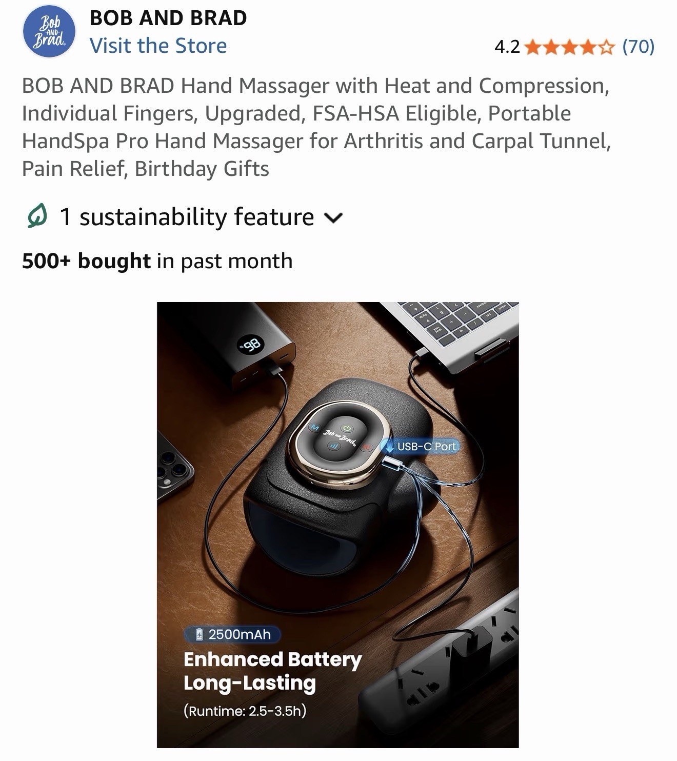 BOB AND BRAD Hand Massager with Heat and Compression, Individual Fingers