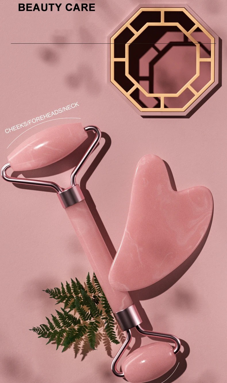 Resin Facial Roller & Gua Sha Set Face Massager Skin Care Tool Pink Green Black