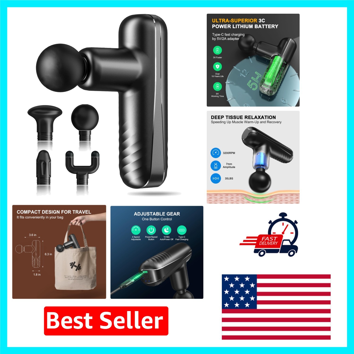 Compact Handheld Massage Gun – Rechargeable Muscle Therapy with Auto Shut-Off