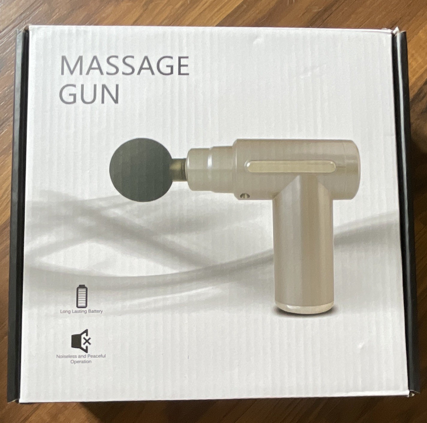 Beige Massage Gun w/ 4 Heads, USB Rechargeable, Adjustable Intensity, CE