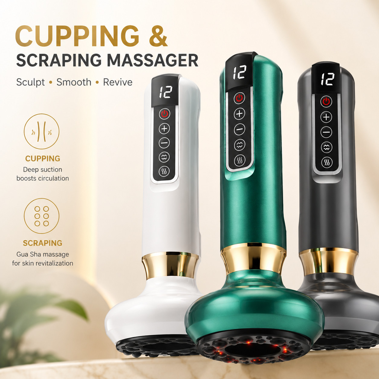 Smart Heating Vacuum Cupping Massager Meridian Gua Sha Cellulite Therapy