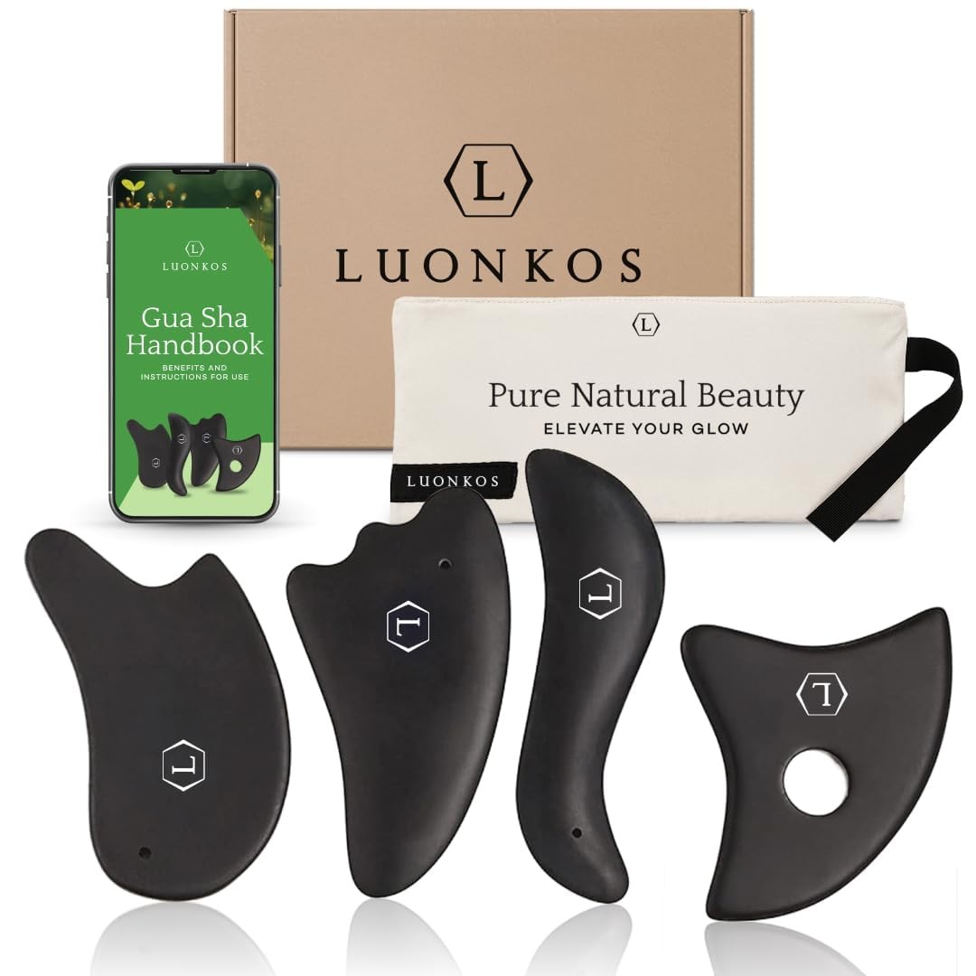 LUONKOS Gua Sha Facial – Black Bian Stone (Large, Set of 4),