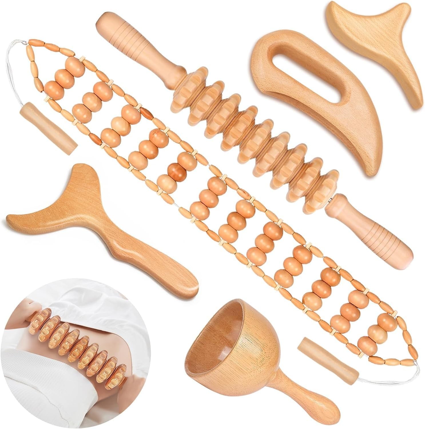 JUANWAN 12-in-1 Wood Therapy Massage Tools Lymphatic Drainage Massager Wooden Ma