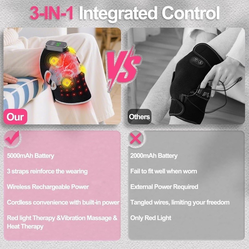 3-in-1 Knee Massager W/ Vibration Heat Red Light Therapy Portable Pain Relief US