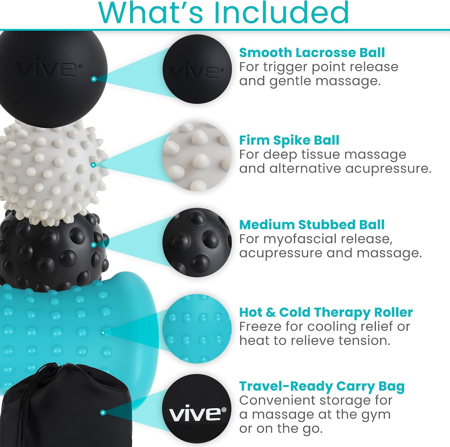 Vive Massage Ball Set (4 Piece) – Plantar Fasciitis Relief Foot Pain Hot Cold Th